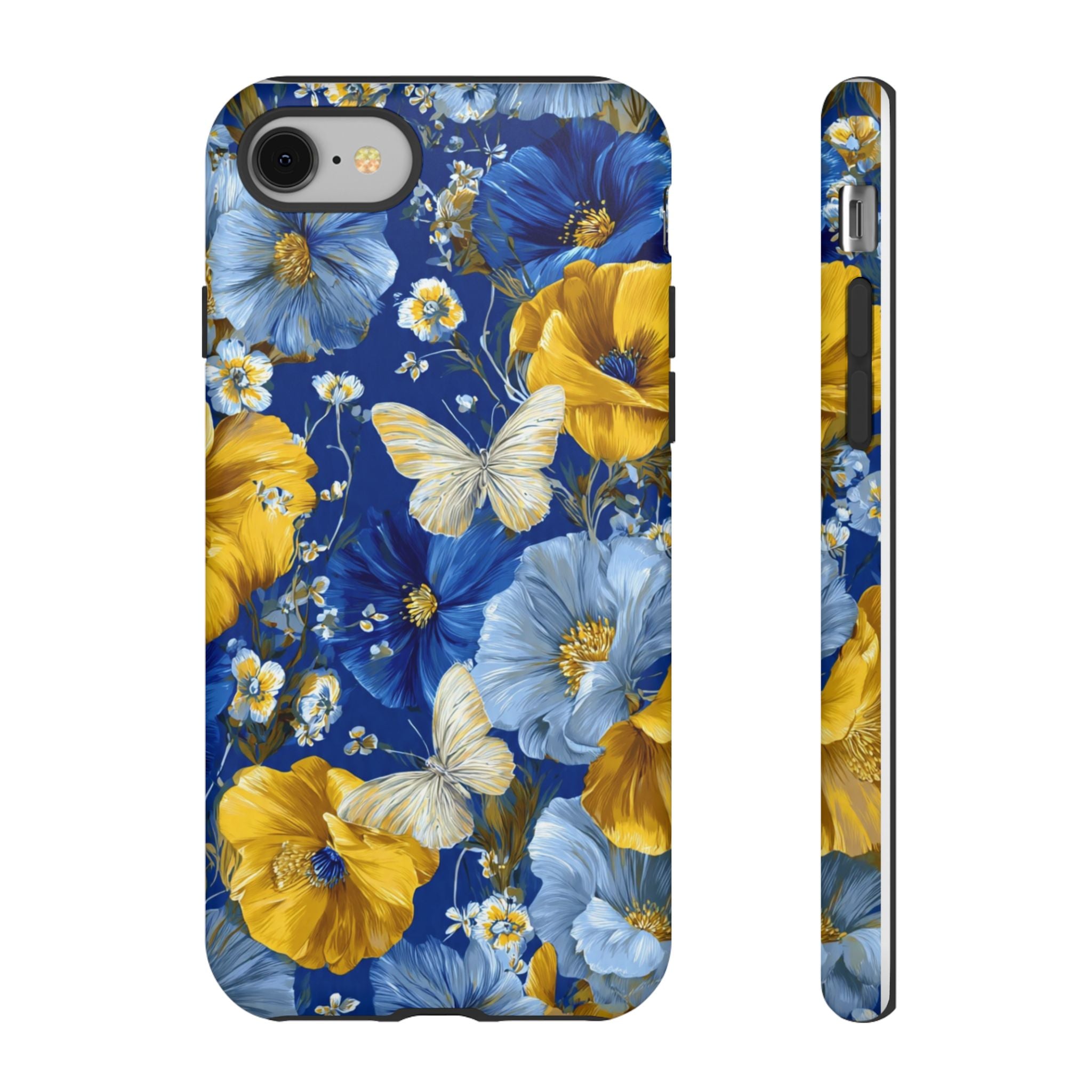 Floral Butterflies Phone Case — Blue & Yellow Tough Protective Cover