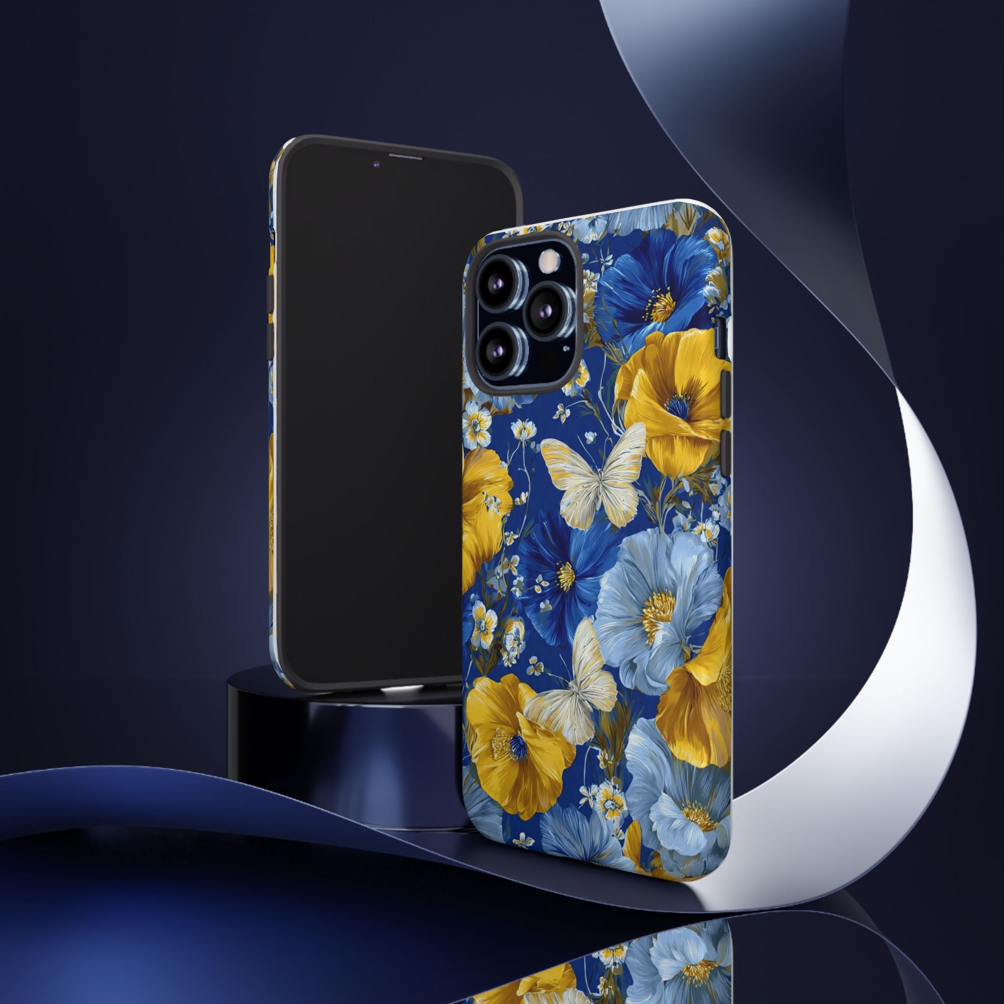 Floral Butterflies Phone Case — Blue & Yellow Tough Protective Cover