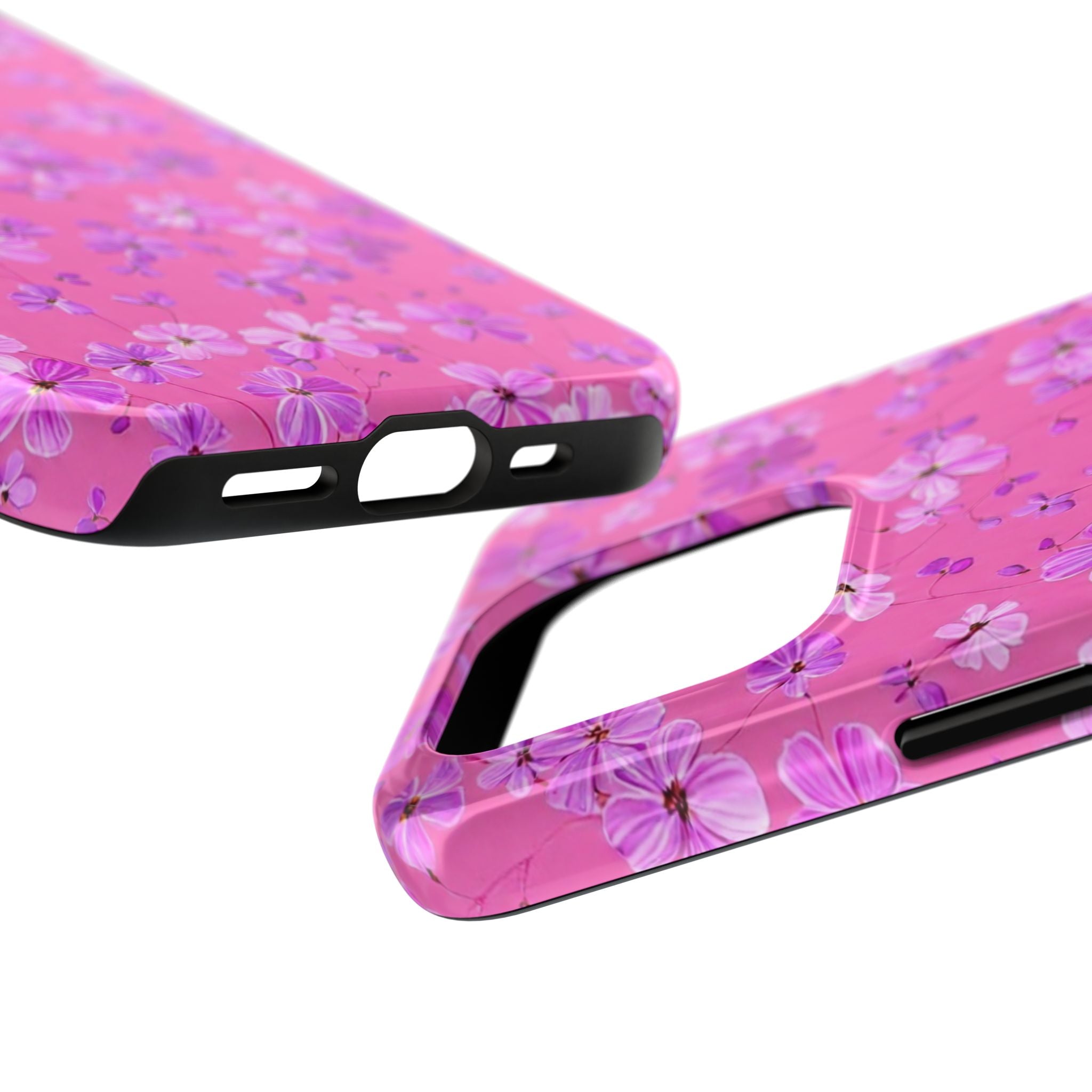 Pink Floral Tough Phone Case — Cute Purple Blossom Protective Cover