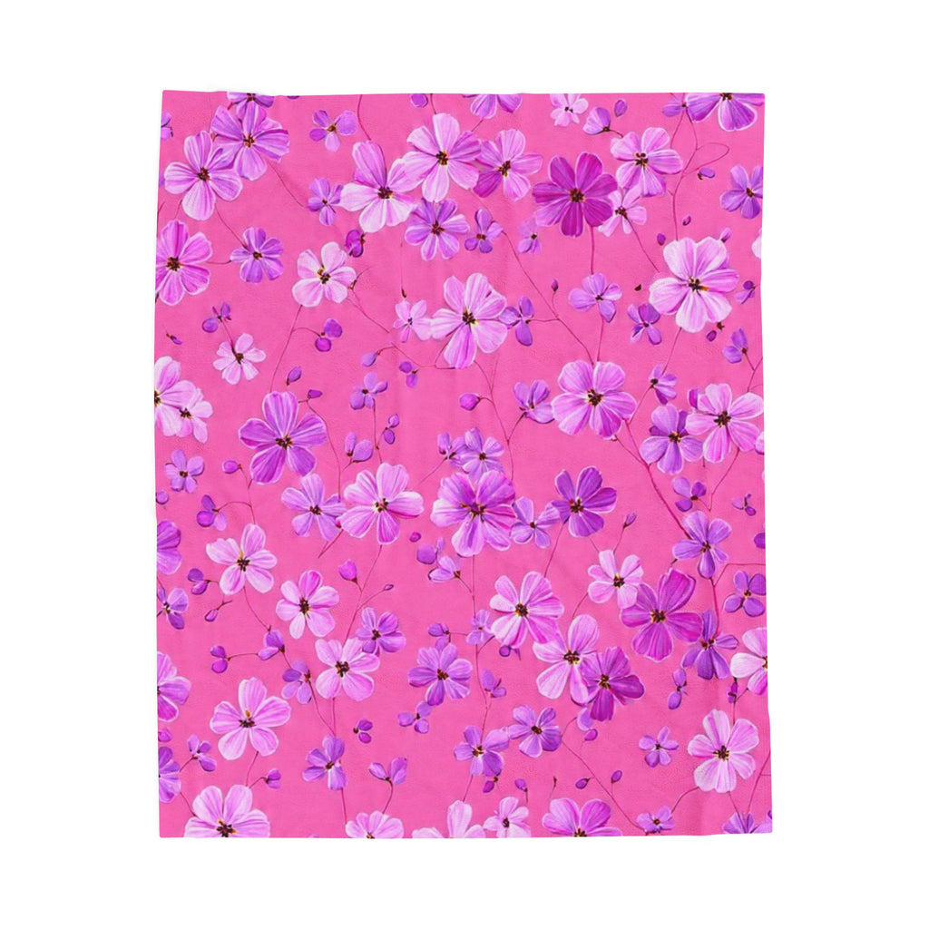 Velveteen Plush Blanket — Pink Floral Cherry Blossom Throw for Cozy Home & Gifts