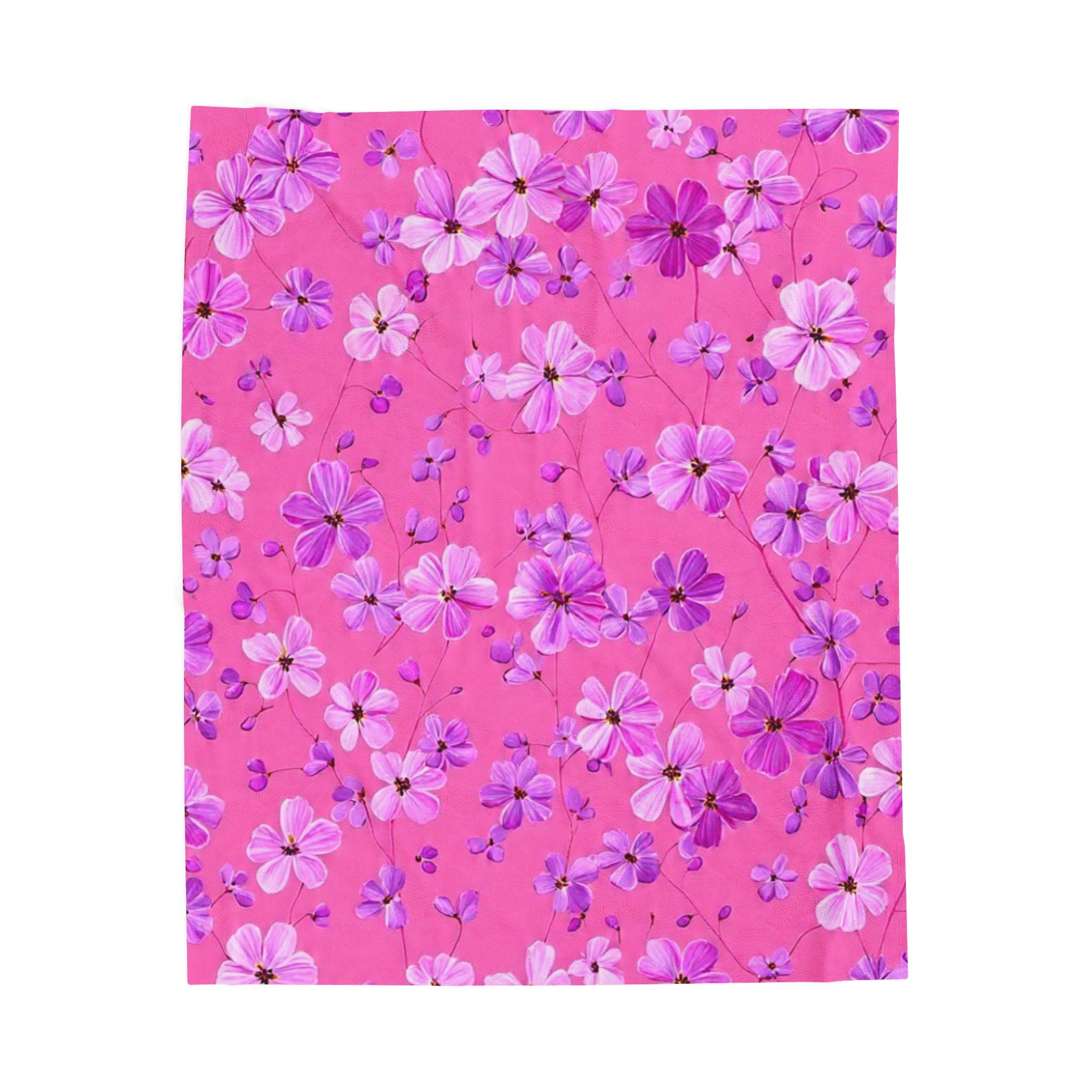 Velveteen Plush Blanket — Pink Floral Cherry Blossom Throw for Cozy Home & Gifts