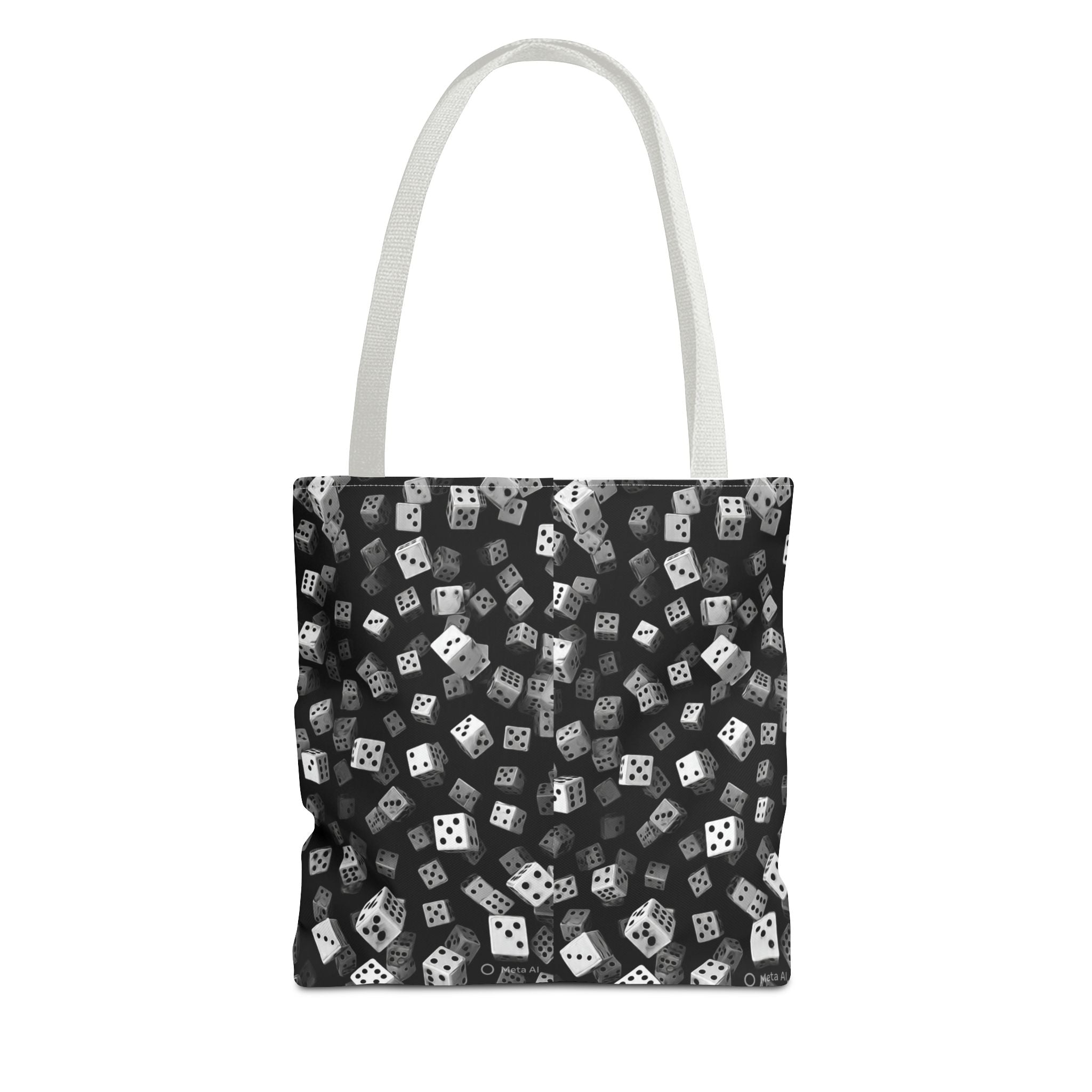 Dice Pattern Tote Bag — Black & White Gaming Dice All-Over Print
