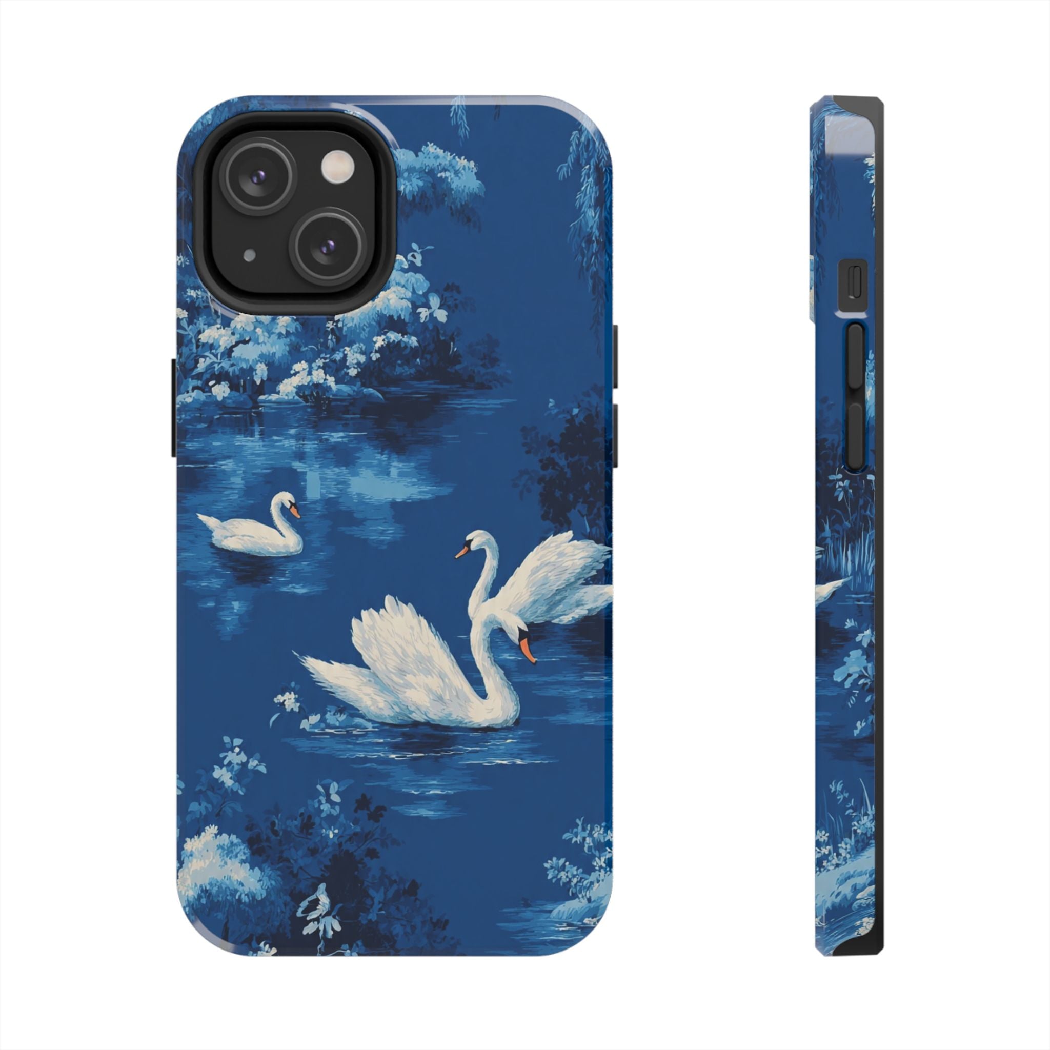 Swan Lake Tough Phone Case — Blue Vintage Swan Design, Durable Protective Cover