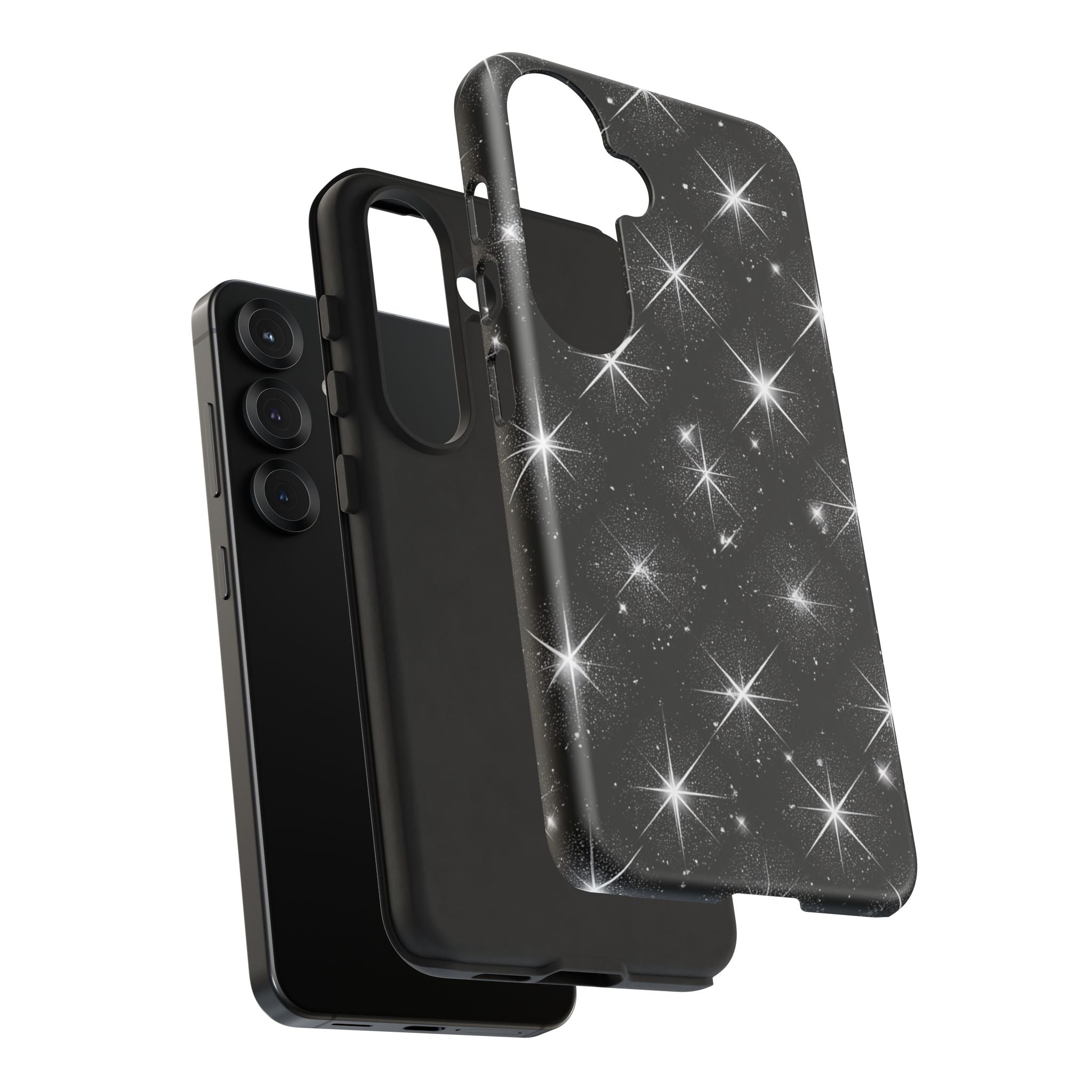 Galaxy Sparkle Tough Phone Case — Black Starfield Protective Cover