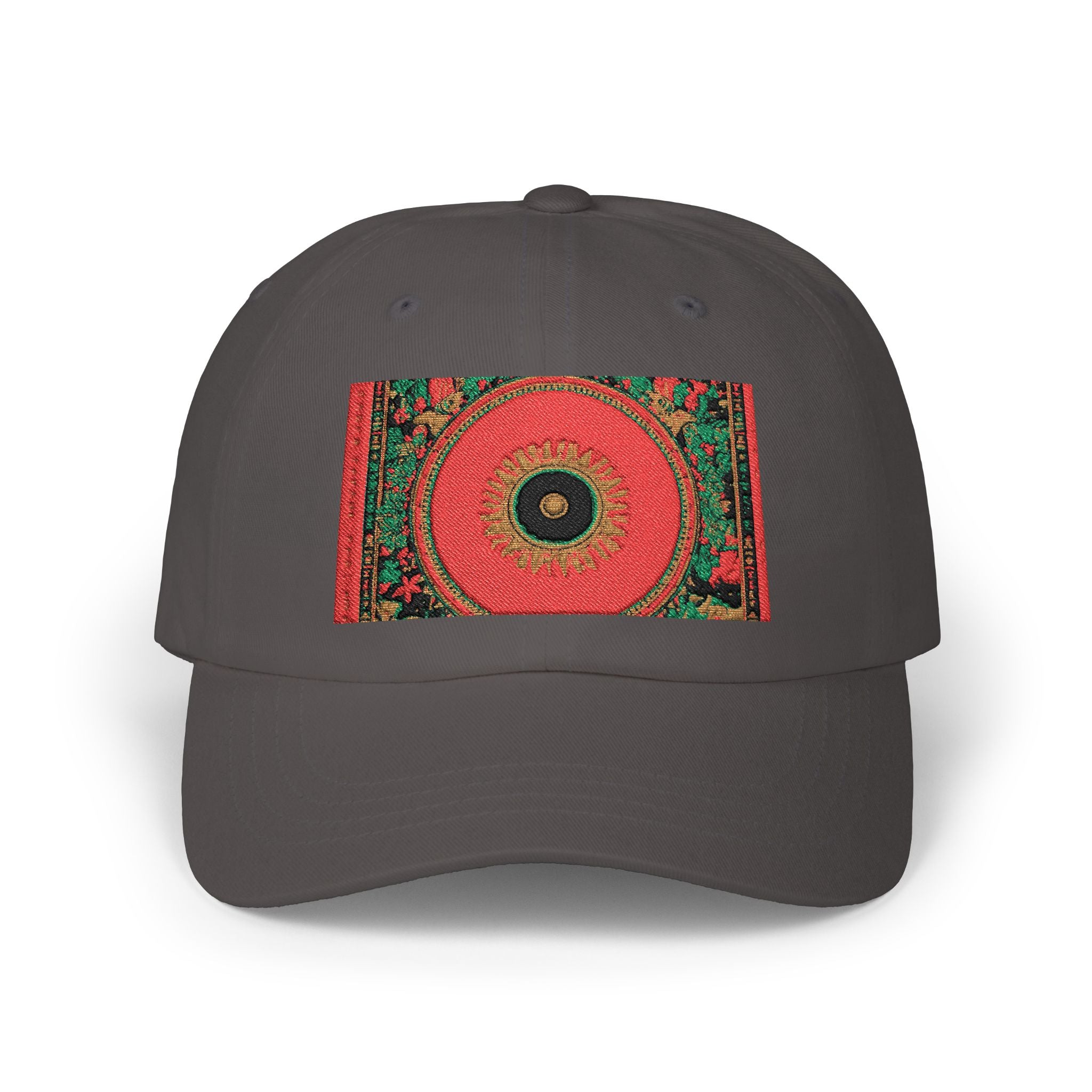 Floral Mandala Dad Cap - Vibrant Red Garden Circle Embroidered Hat