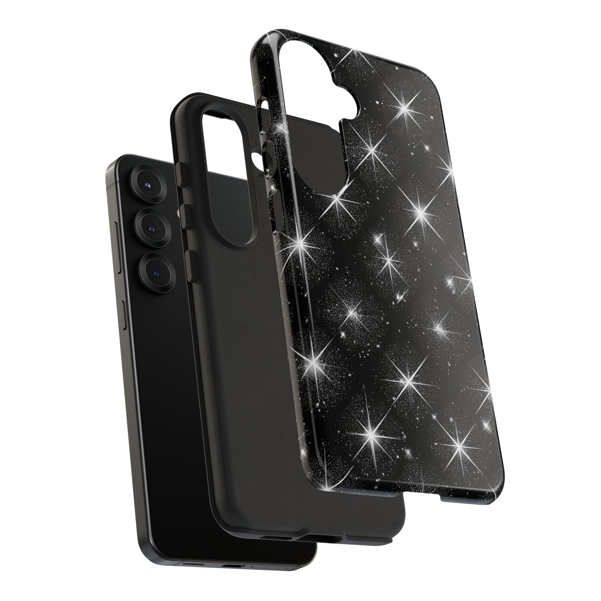 Galaxy Sparkle Tough Phone Case — Black Starfield Protective Cover
