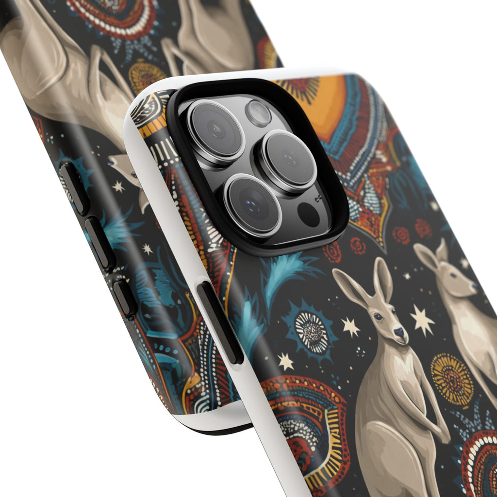 Kangaroo & Boomerang Tough Phone Case — Australian Wildlife Pattern