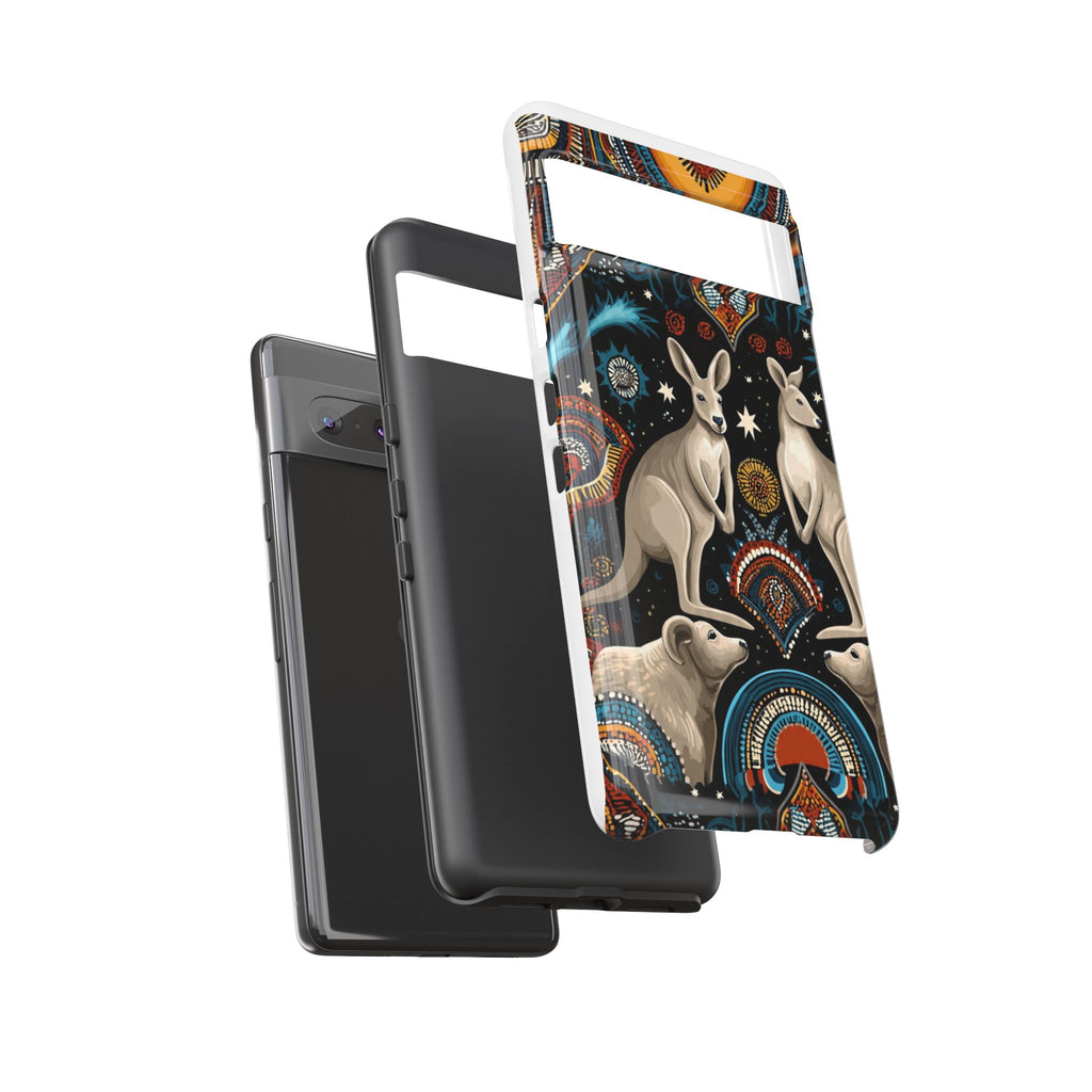 Kangaroo & Boomerang Tough Phone Case — Australian Wildlife Pattern