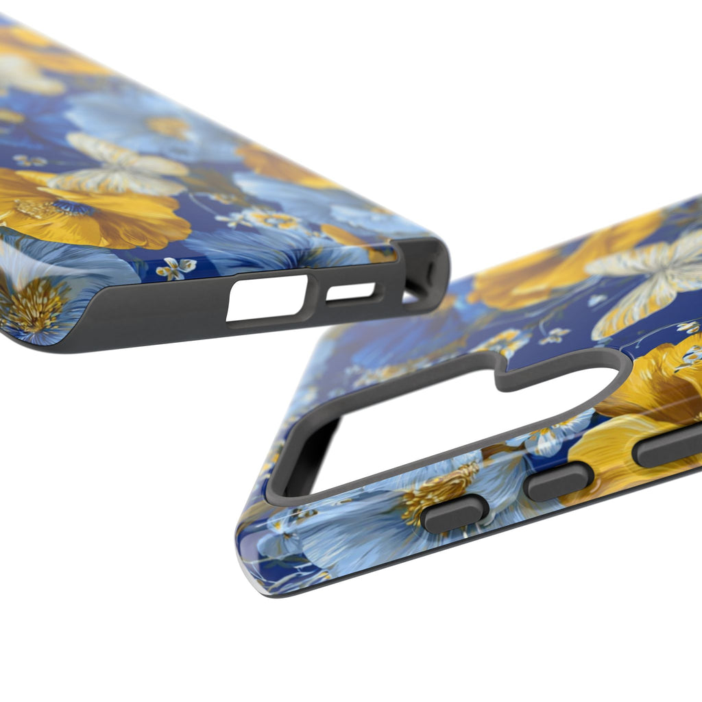 Floral Butterflies Phone Case — Blue & Yellow Tough Protective Cover